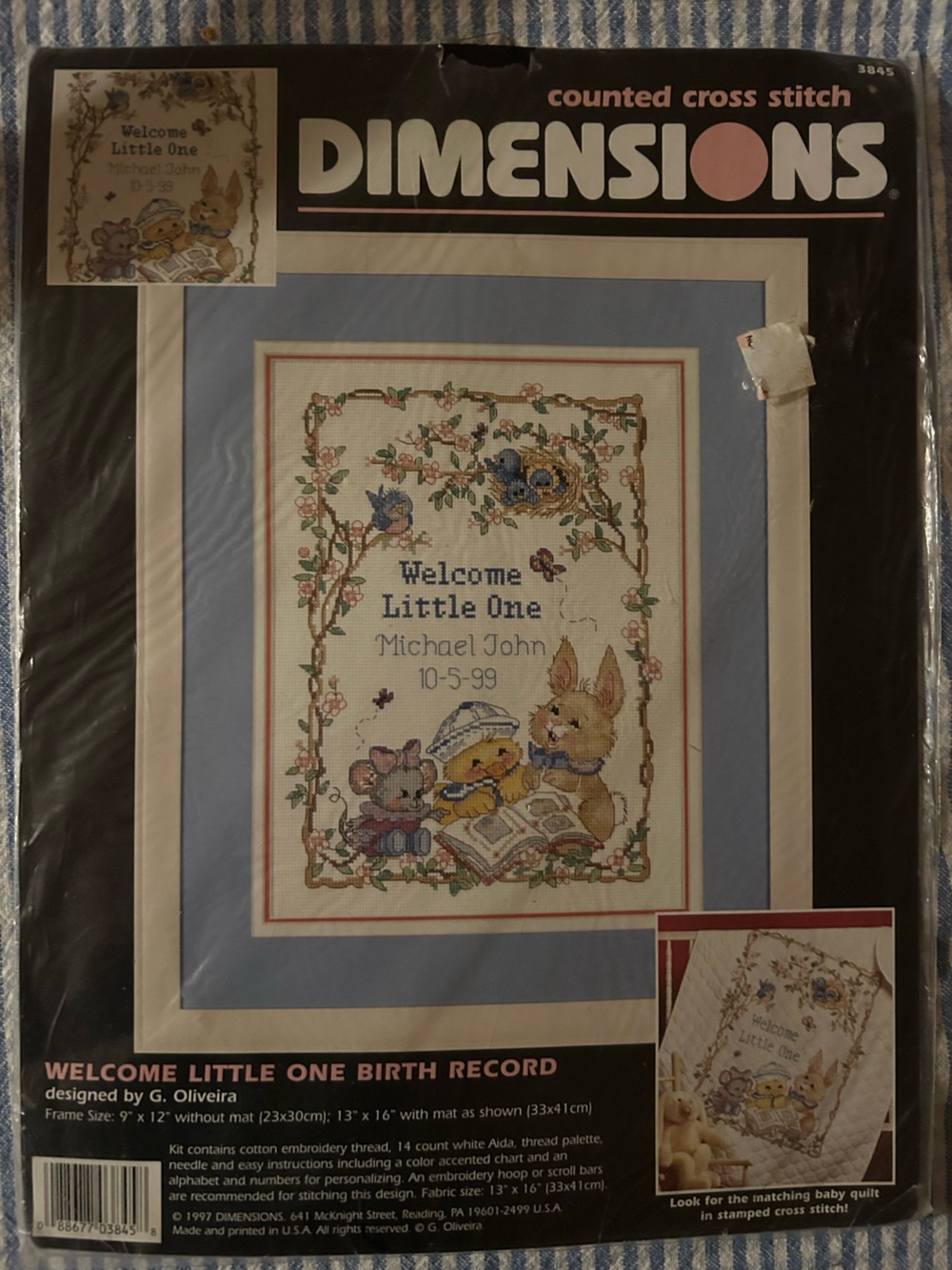 1997 Dimensions Welcome LittleOne Birth Record Counted Cross Stitch Kit 3845 New